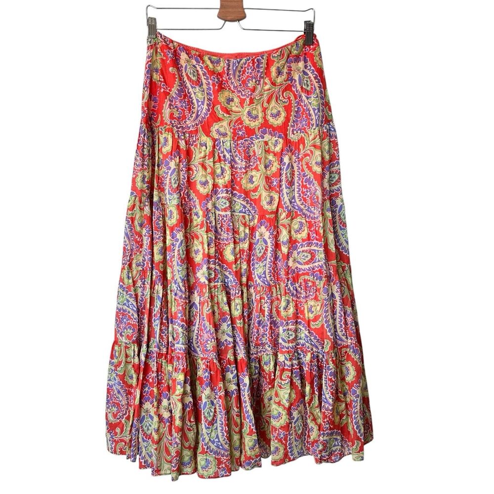 Paisley Print Maxi Skirt - Red and Multicolor